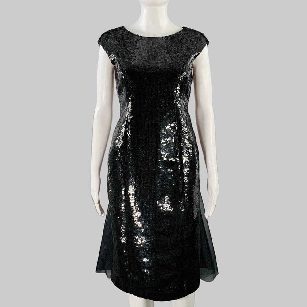 MICHAEL KORS COLLECTION Size 2 Black Wool Silk Sequined Shift Dress